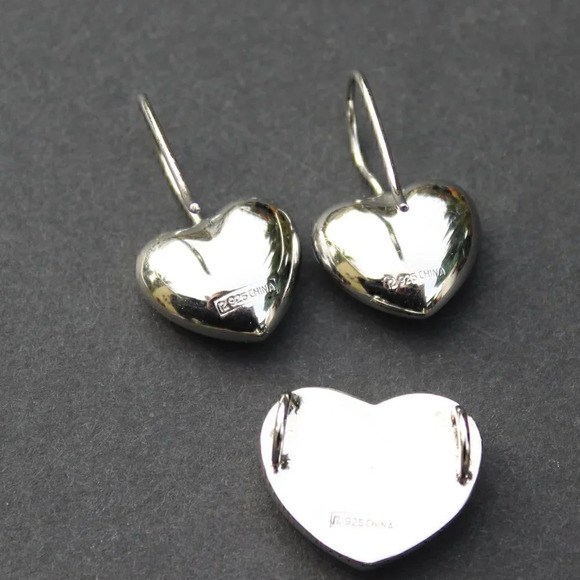 Vtg Heart Jewelry Gift Set Pendant, Chain, and Earrings - .925 STERLING silver - Picture 2 of 4